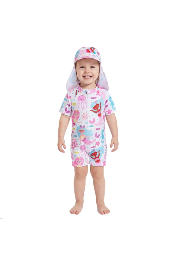 Baby Swimsuit Girl UPF 50+ Sun Protection One Piece Zipper with Sun Hat Infant Beach Swimwear 2T Swimsuit Girl
