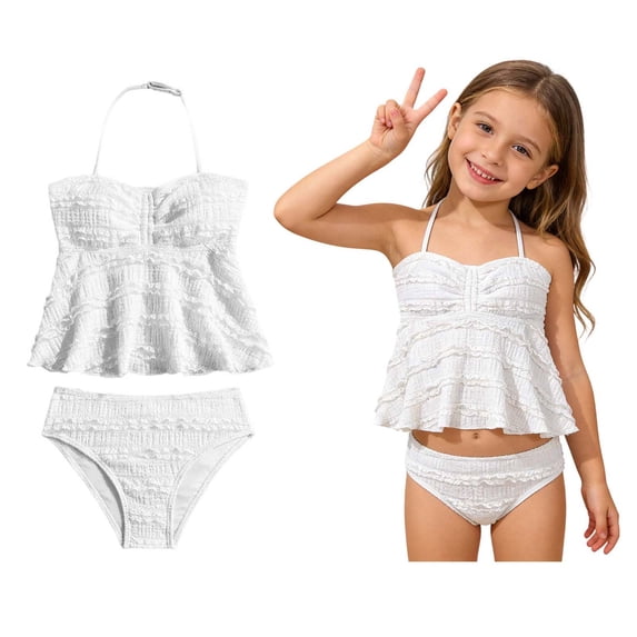 Swimsuit for Kids Backless Halter 2 Piece Girls Bikini with Chest Pad Cute Swimsuits for Kids Girls 9-10 Years