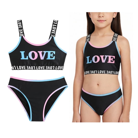 Swimsuit for Kids Girls Quick Dry 2 Piece Bathing Suits with Chest Pad Swimsuit for Kids Girls 8-9 Years
