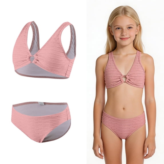 Swimsuit for Kids Quick Dry 2 Piece Swimwear with Chest Pad Swimming Suit for Girls 8 Years