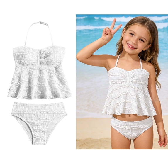 Swimsuit for Tween Girls Backless Halter Two Piece Swimwear with Chest Pad Tween Bathing Suits 10-11 Years