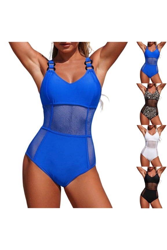 Swimsuit for Women 2026 One Piece V Neck Bathing Suit Adjust Straps Tummy Control Swimwear Black S