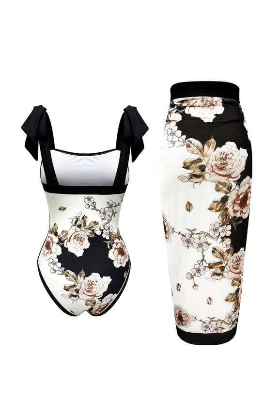 Swimsuit for Women Marble Print One Piece Strapless Halter Bathing Suit Sun Protection Chiffon Beachwear Resort Wear Ladies Swimsuits