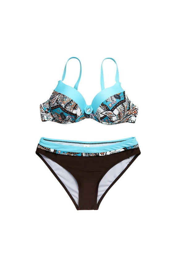 Swimsuit for Women Push Up Bikini Printed Low Rise Swimsuit,Blue,L
