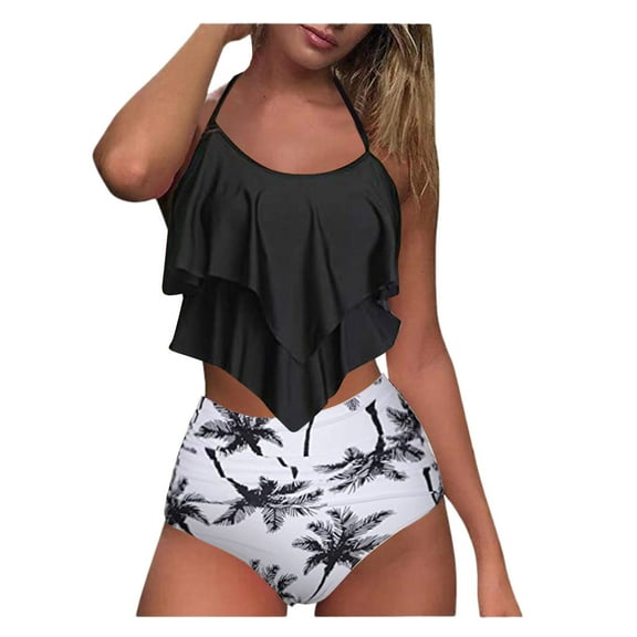 Swimsuit for Women Ruffle Swimwear Top Teen Girl Bathing Suit High Waisted Tummy Control Shorts Cute Summer Swim Suits