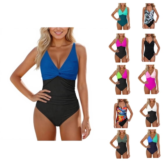Swimsuit for Women Tummy Control One Piece Swimsuit Twist Cross Bathing Suit Full Coverage Swimwears with Adjustable Straps (Blue XXL)
