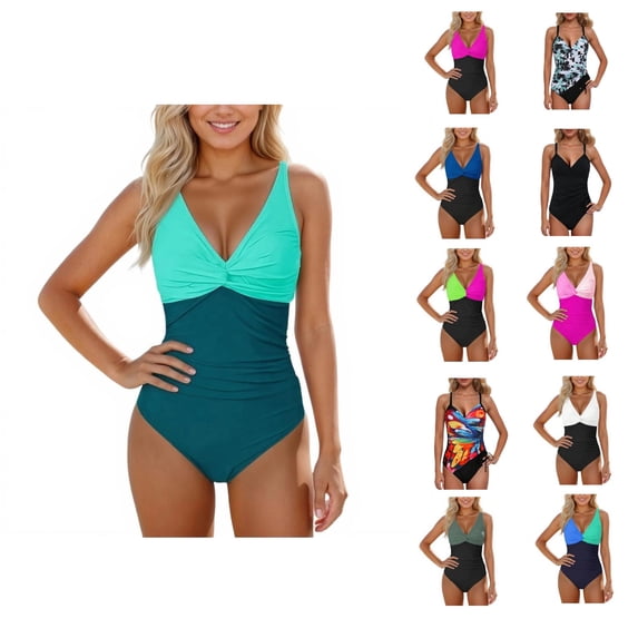 Swimsuit for Women Tummy Control One Piece Swimsuit Twist Cross Bathing Suit Full Coverage Swimwears with Adjustable Straps (Mint Green S)