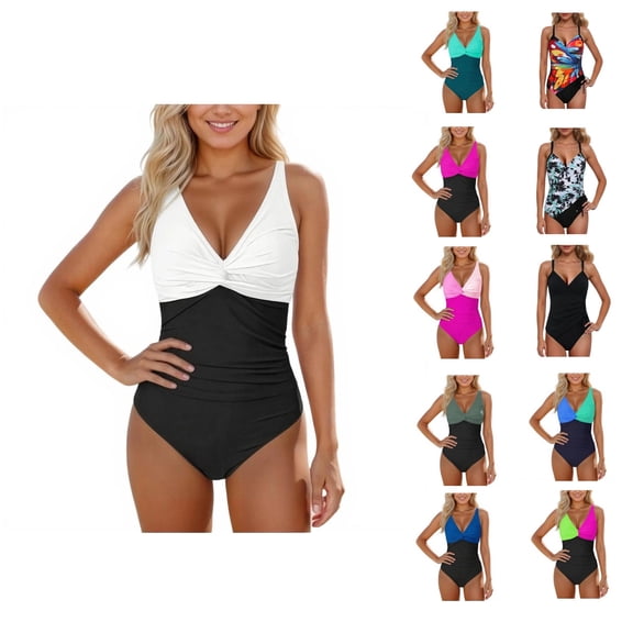 Swimsuit for Women Tummy Control One Piece Swimsuit Twist Cross Bathing Suit Full Coverage Swimwears with Adjustable Straps (White L)