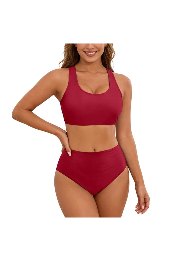 Swimsuit for Women Two Piece Bathing Suits Two Piece Solid Color Back Tankini Swimsuit Bikini Bathing With Adjustable Ties