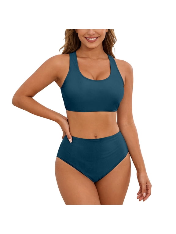 Swimsuit for Women Two Piece Bathing Suits Two Piece Solid Color Back Tankini Swimsuit Bikini Bathing With Adjustable Ties