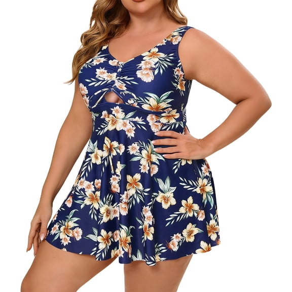 Swimsuit for Women Two Piece Plus Size Floral Print Swimsuit High Waisted Skirted Cover Up Bathing Suit