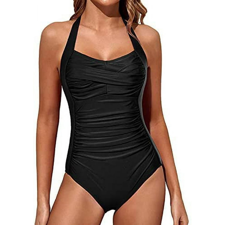 Swimsuit for Women Vintage V Neck Chlorine Resistant Bathing Suit Tummy  Control Slimmin 
