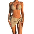 thumbnail image 1 of Swimsuits 3 Piece Womens Bikini Bathing Suits with Wrap Sarong Cover Up Skirt Summer Triangle Halter Swim Set (XL, Beige), 1 of 7