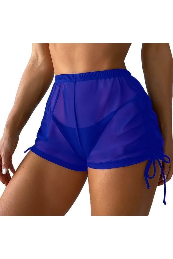 Swimsuits Bottoms Shorts for Women Side Drawstring Mesh Cover Up Beach Cover Up Beach Wrap Bikini Wraps Cover Ups For Swimwear Ruffle Pants Girls Shorts