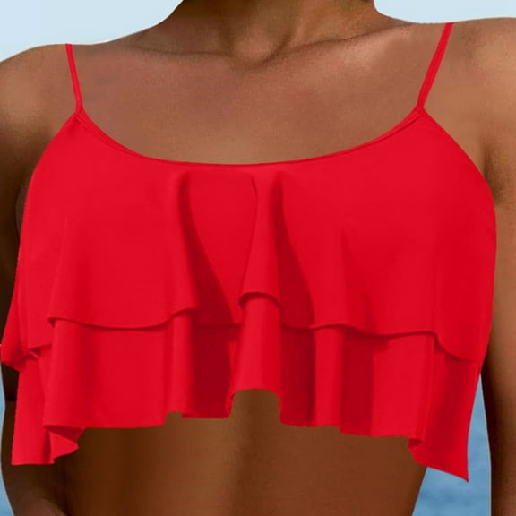 Swimsuits Fashion Solid Color Sexy Crop Double Swimsuit Top 1 Red Womens Bikini Swimsuits