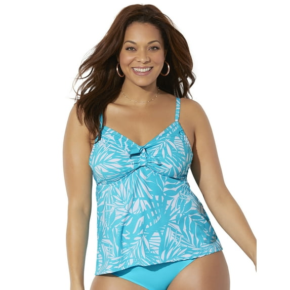 Swimsuits For All Women's Plus Size Adjustable Relaxed Fit Tie Front Underwire Tankini Top