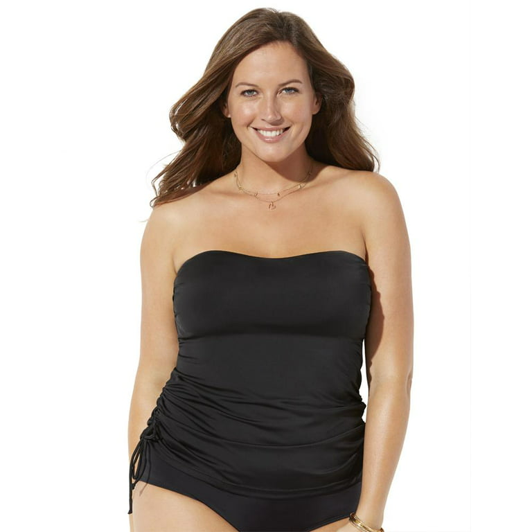 Swimsuits For All Women's Plus Size Bandeau Adjustable Tankini Top 26 Black  