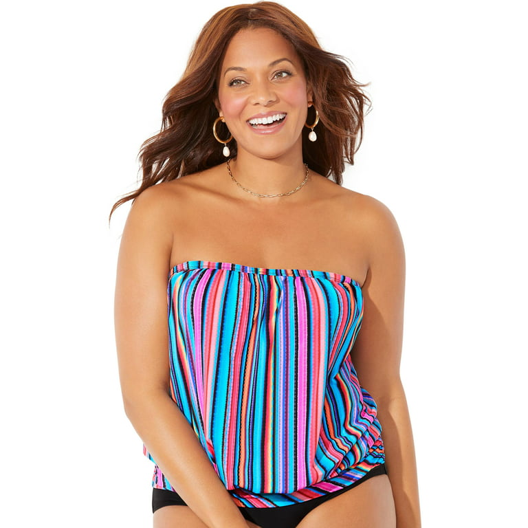 Swimsuits For All Women's Plus Size Bandeau Blouson Tankini Top 24