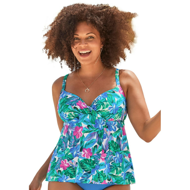 Swimsuits For All Women's Plus Size Bra Sized Faux Flyaway Underwire  Tankini Top 46 C Light Floral 