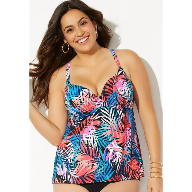 Swimsuits For All Womens Plus Size Bra Sized Faux Flyaway Underwire