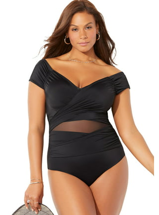  Swimsuits For All Women's Plus Size Side Tie Blouson Tankini  Set with Cargo Short 8 Dew Drop, Black : Clothing, Shoes & Jewelry