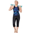 thumbnail image 1 of Swimsuits For All Women's Plus Size Chlorine Resistant High Neck Racerback Tankini Set With Capri 10 Neon Palm, Black, 1 of 4
