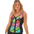 thumbnail image 1 of Swimsuits for All Women's Chlorine Resistant Sweetheart Zip Front Tankini Top, 1 of 5