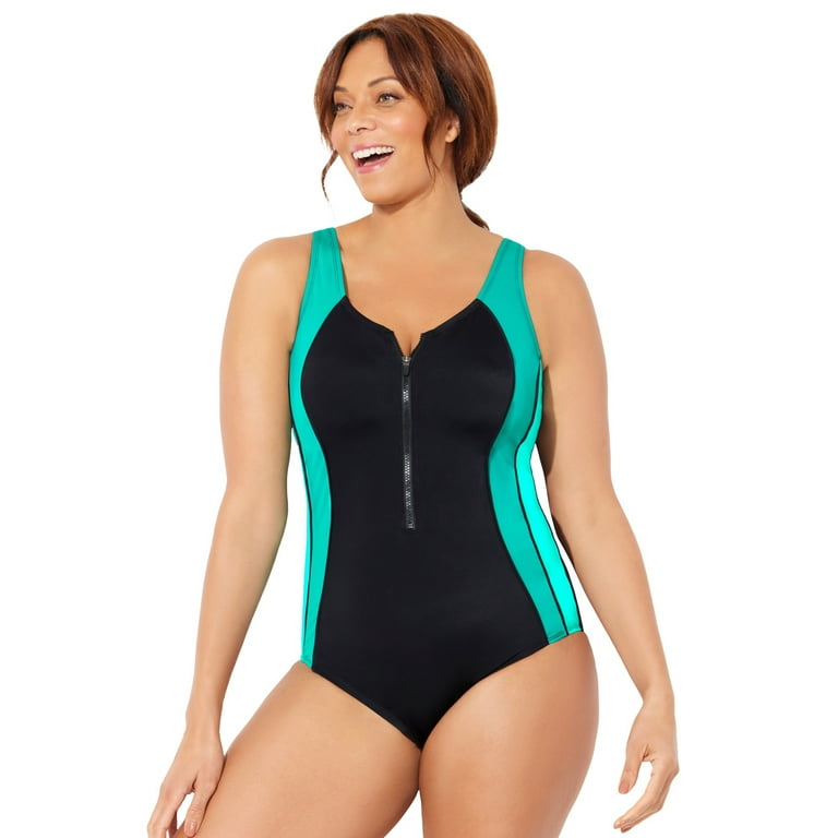 Swimsuits For All Women's Plus Size Chlorine Resistant Spliced