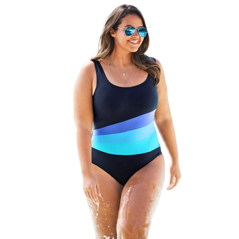 Swimsuits For All Women s Plus Size Colorblock One Piece 26 Navy