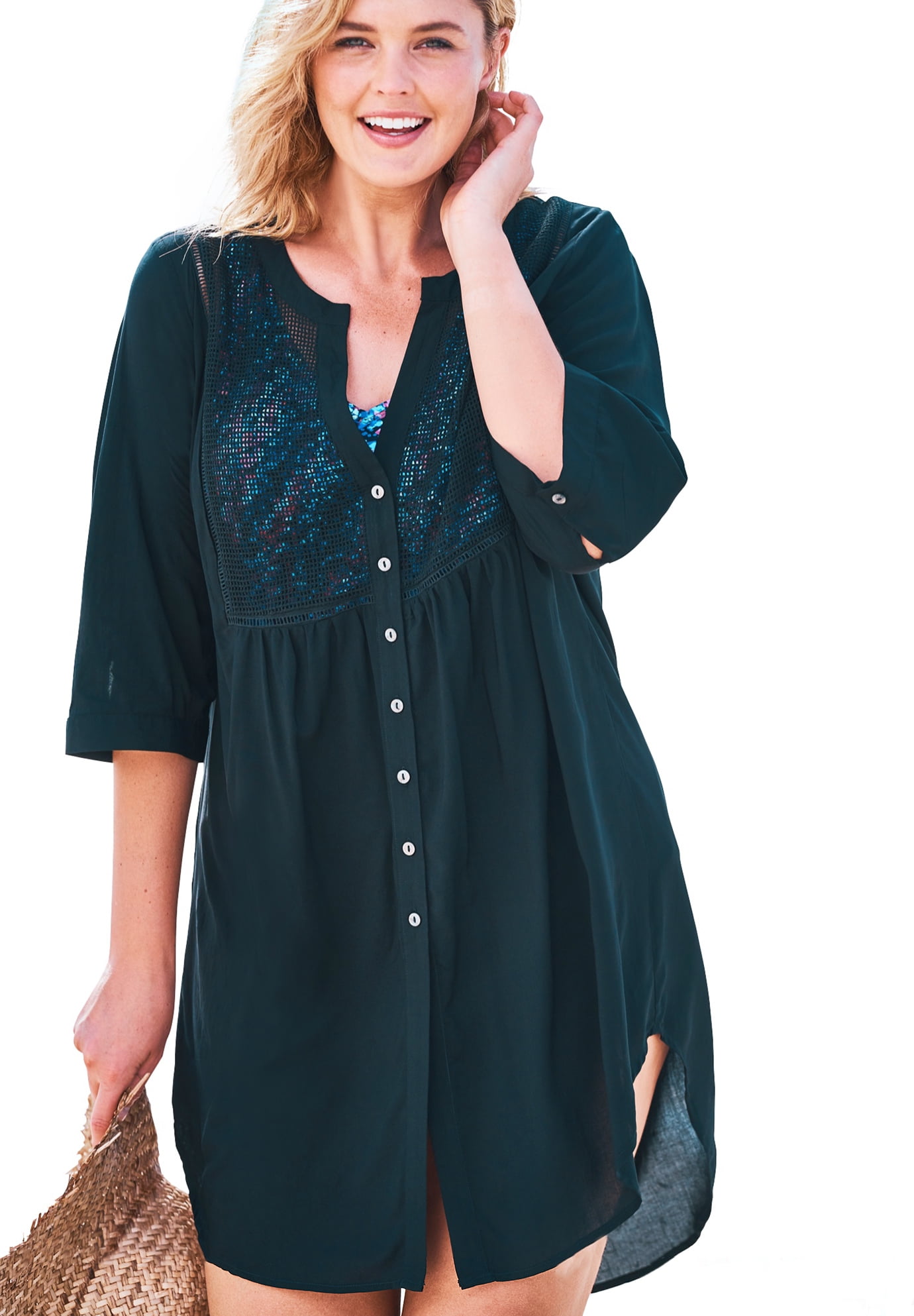 Swimsuits For All Women's Plus Size CrochetFront Cover Up 26 Black