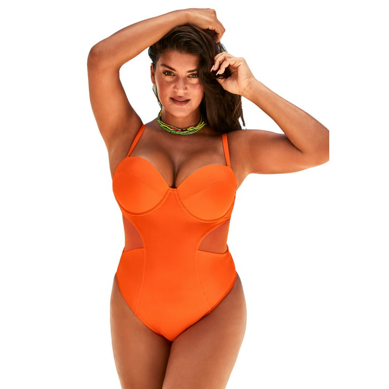 Swimsuits For All Women's Plus Size Cup Sized Mesh Underwire One Piece  Swimsuit 26 G/H Papaya 