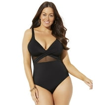 Swimsuits For All Women's Plus Size Cut Out Mesh Underwire One Piece Swimsuit 16 Black