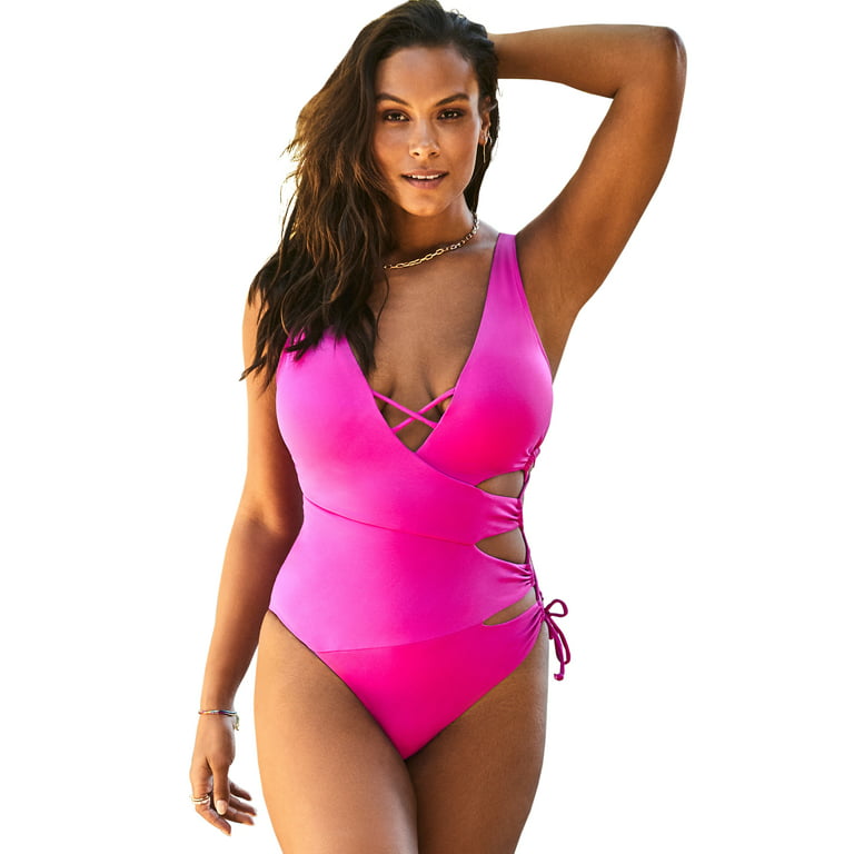 Swimsuits For All Women's Plus Size Cut Out One Piece Swimsuit 18 Chill  Pink 