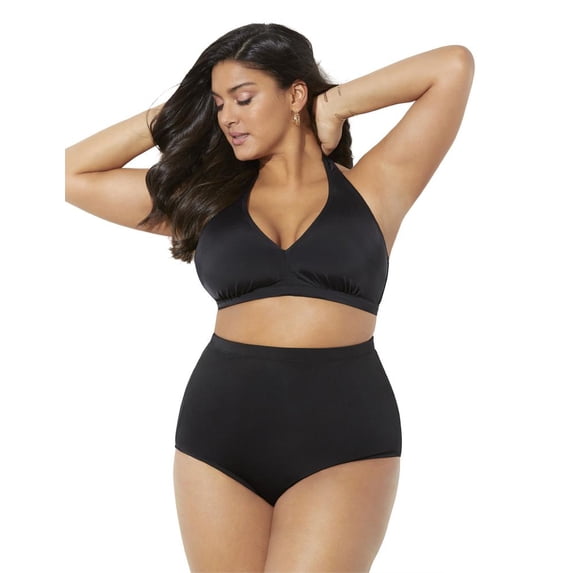 Swimsuits For All Women's Plus Size Diva Halter High Waist Bikini Set 10 Jet Black, Black