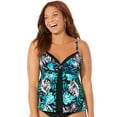 thumbnail image 1 of Swimsuits For All Women's Plus Size Faux Flyaway Underwire Tankini Top with Adjustable Straps, 1 of 5