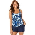 thumbnail image 1 of Swimsuits For All Women's Plus Size Flared Tankini Set With Cargo Short 24 Ode To Denim, Navy, 1 of 6