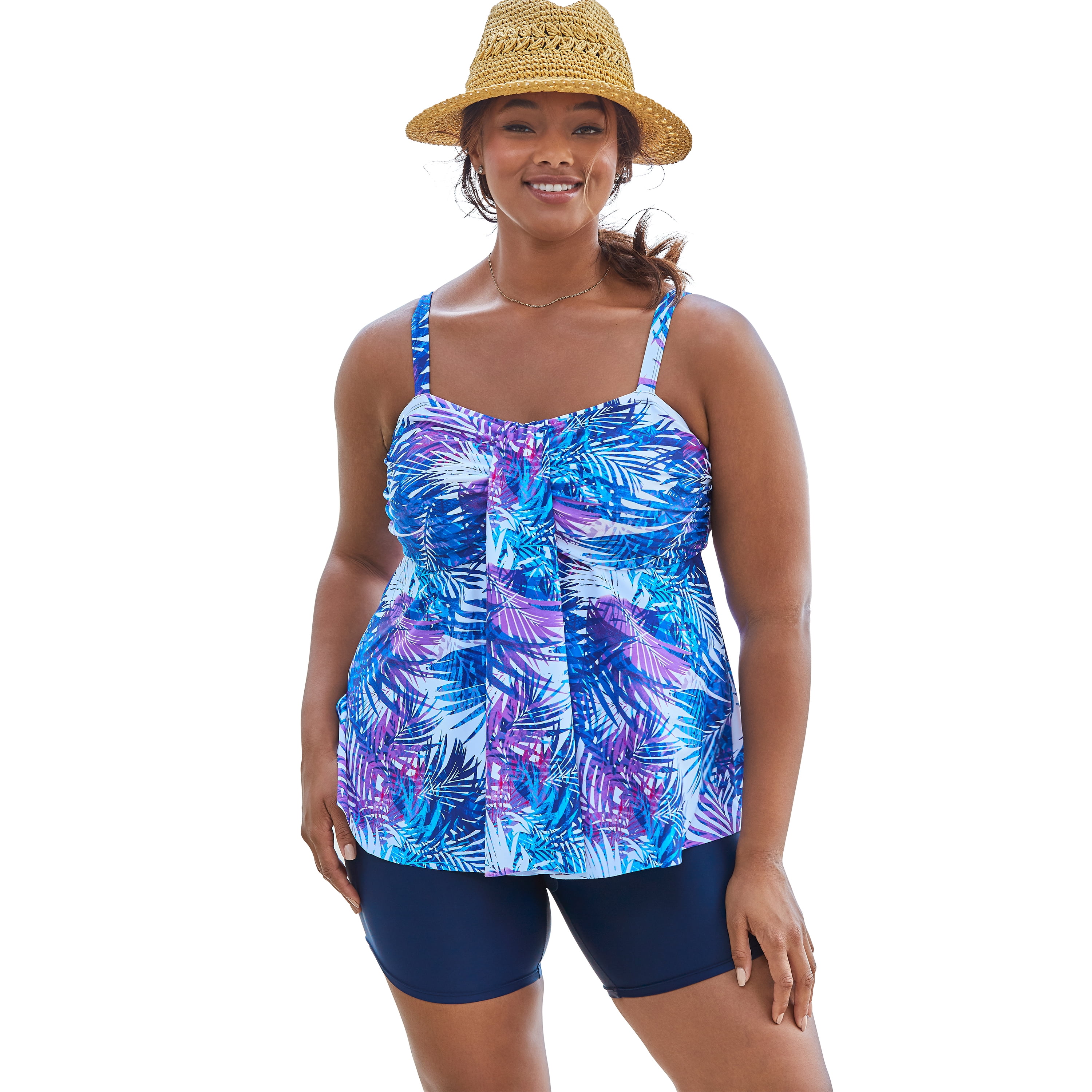 Swimsuits For All Women's Plus Size Flyaway Tankini Top With Bust