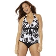 thumbnail image 1 of Swimsuits For All Women's Plus Size Halter Tankini Set 8 Black White Floral, Black, 1 of 5