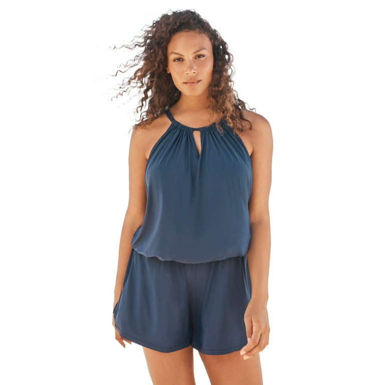 Swimsuits For All Women s Plus Size High Neck Swim Romper 14 Navy