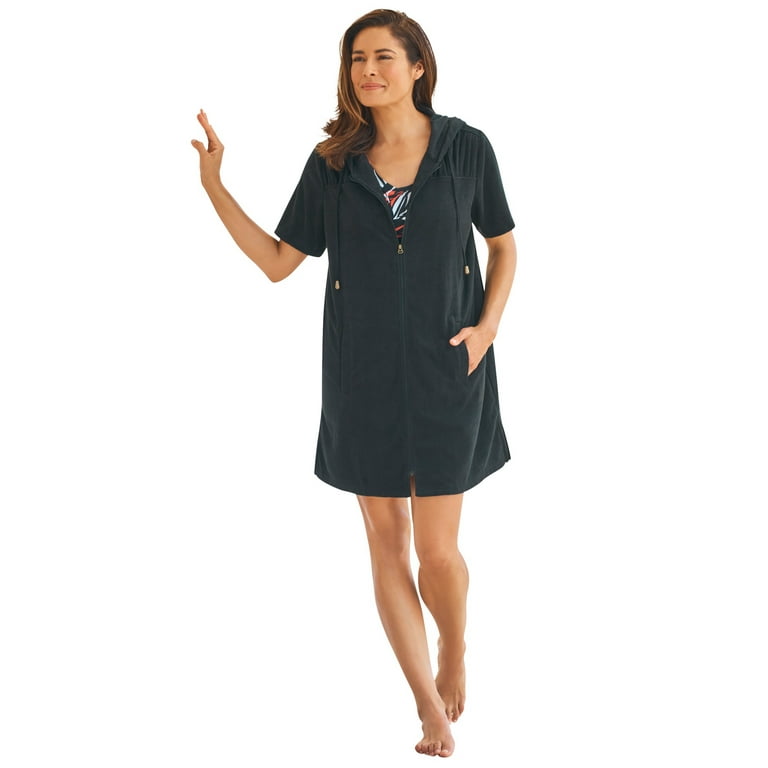 Swimsuits For All Women's Plus Size Short Sleeve Sport Alana Terry Cloth  Cover Up Hoodie - 34/36, Black