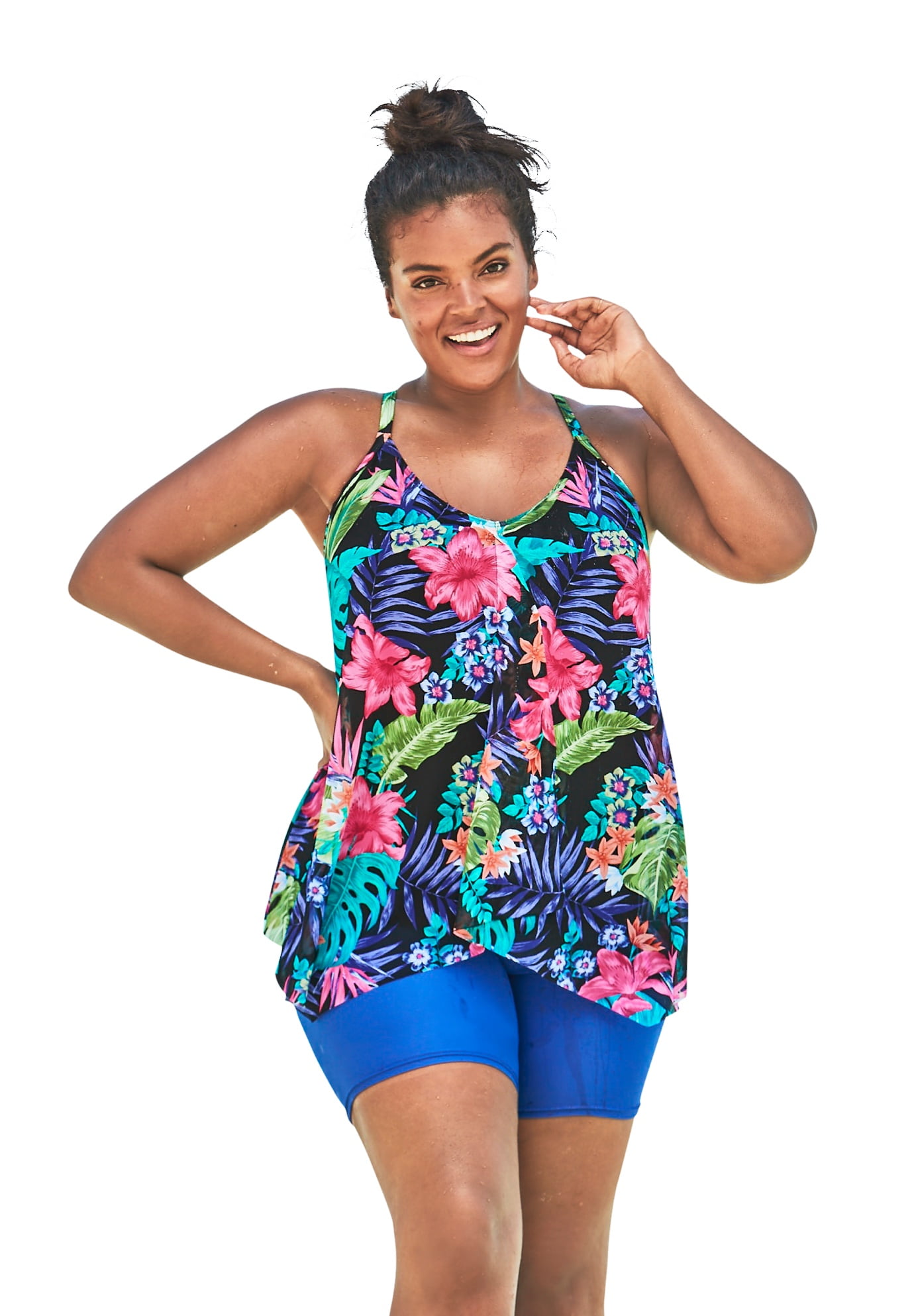 Swimsuits For All Womens Plus Size Longer Length Mesh Tankini Top 20