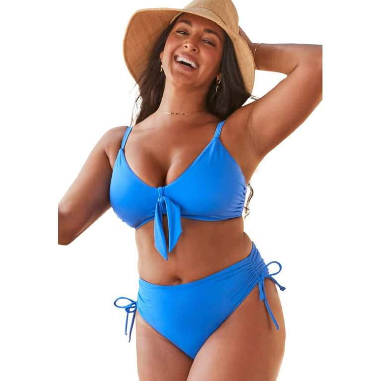 Swimsuits For All Women's Plus Size Mentor Tie Front High Waist Side Tie  Bikini Set 12 Royal, Royal 