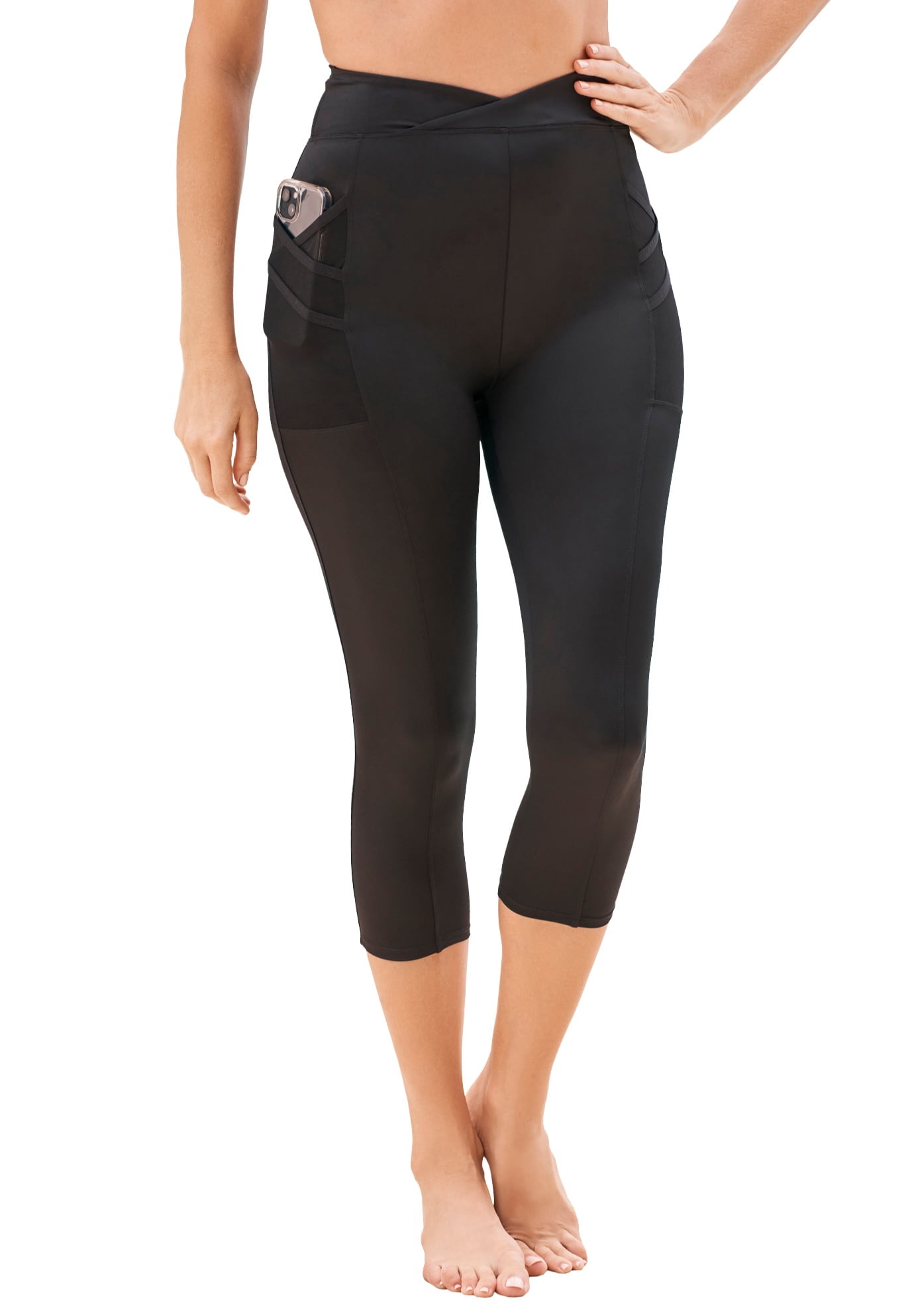 Swimsuits For All Women's Plus Size Mesh Pocket High Waist Swim Capri 34 Black