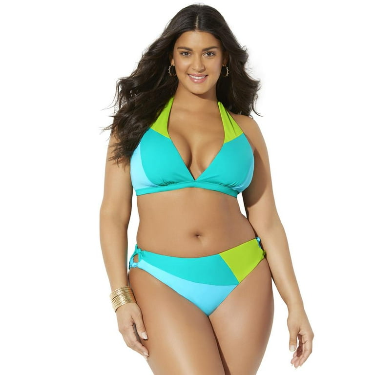 Swimsuits For All Women s Plus Size Romancer Colorblock Bikini Set 12 Neon Mint Oasis Neon Mint Oasis