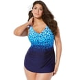 thumbnail image 1 of Swimsuits For All Women's Plus Size Sarong Front One Piece Swimsuit 8 Blue Ombre Multicolored, 1 of 6