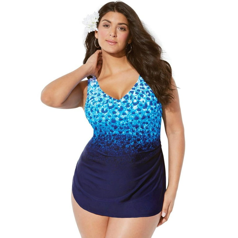 Swimsuits For All Women s Plus Size Sarong Front One Piece Swimsuit 8 Blue Ombre Multicolored Walmart