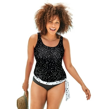 Swimsuits For All Women's Plus Size Scoop Neck Relaxed Fit Side Tie Blouson Tankini Top