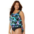 thumbnail image 1 of Swimsuits For All Women's Plus Size Scoop Neck Relaxed Fit Side Tie Blouson Tankini Top, 1 of 3