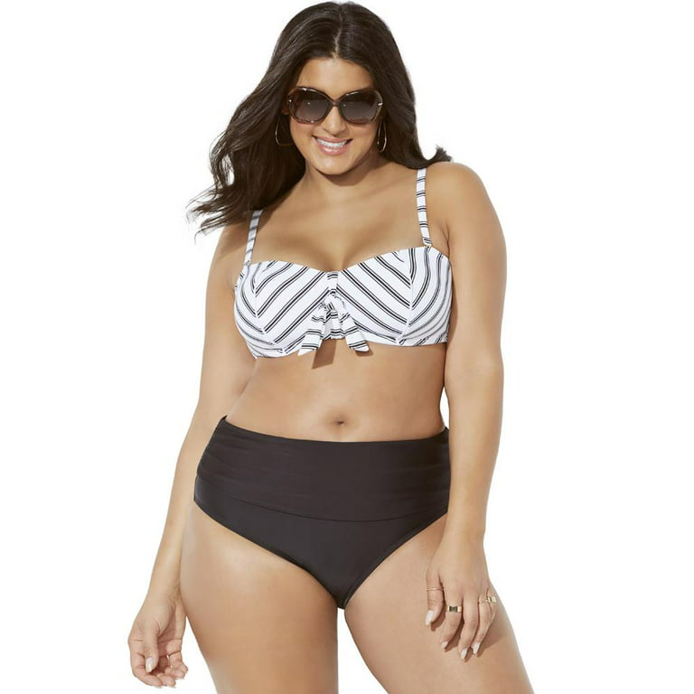 Swimsuits for All Women's Plus Size Striped Cup Sized Tie Front Underwire  Bikini Top, 20 G/H - Aloe White Stripe