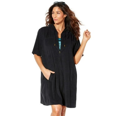 Swimsuits For All Women's Plus Size Short Sleeve Sport Alana Terry Cloth Cover Up Hoodie